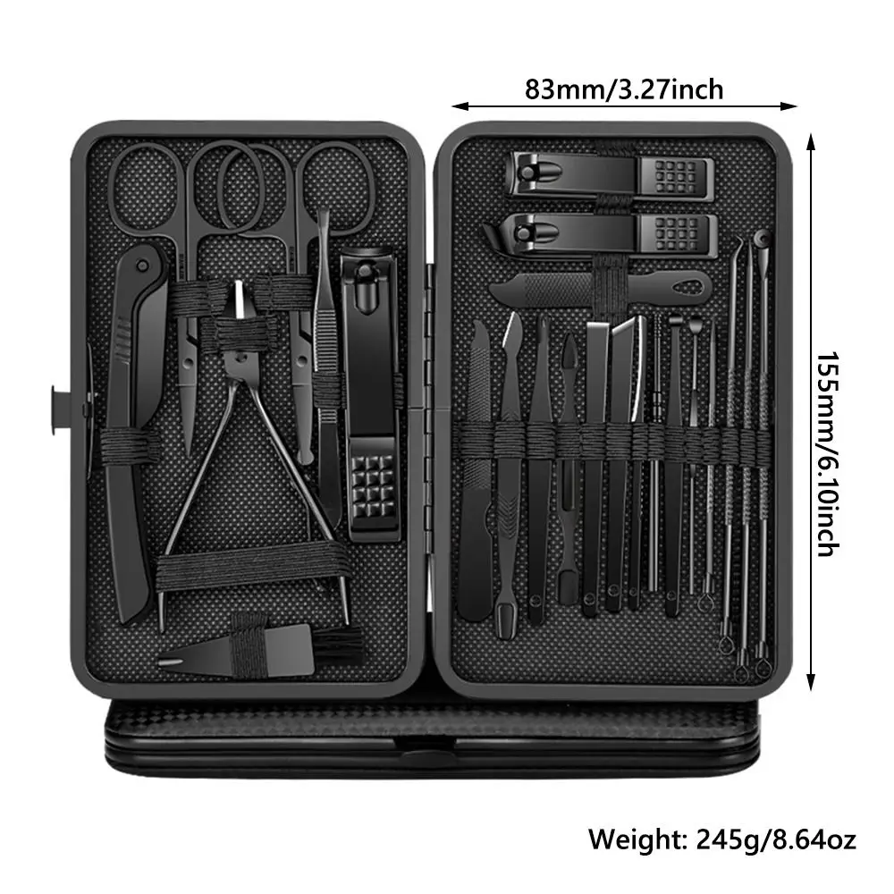 Conjunto de cortador de unhas preto de aço inoxidável com caixa de viagem kit de manicure pedicure portátil cuidados com as unhas conjunto aparador