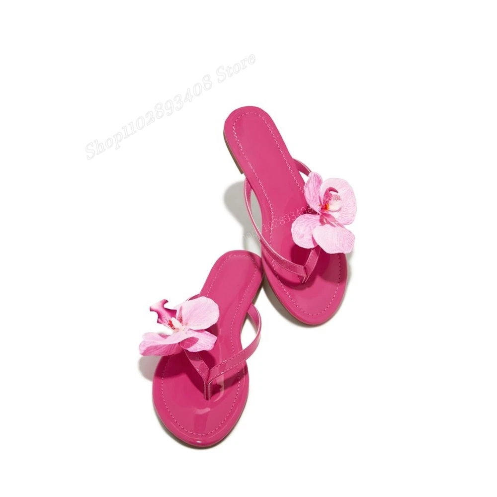 Rose Red Flowers Design Flip Flops Slippers Flat with Sweet Style Fashion Sexy Women Shoes 2024 Summer Zapatos Para Mujere