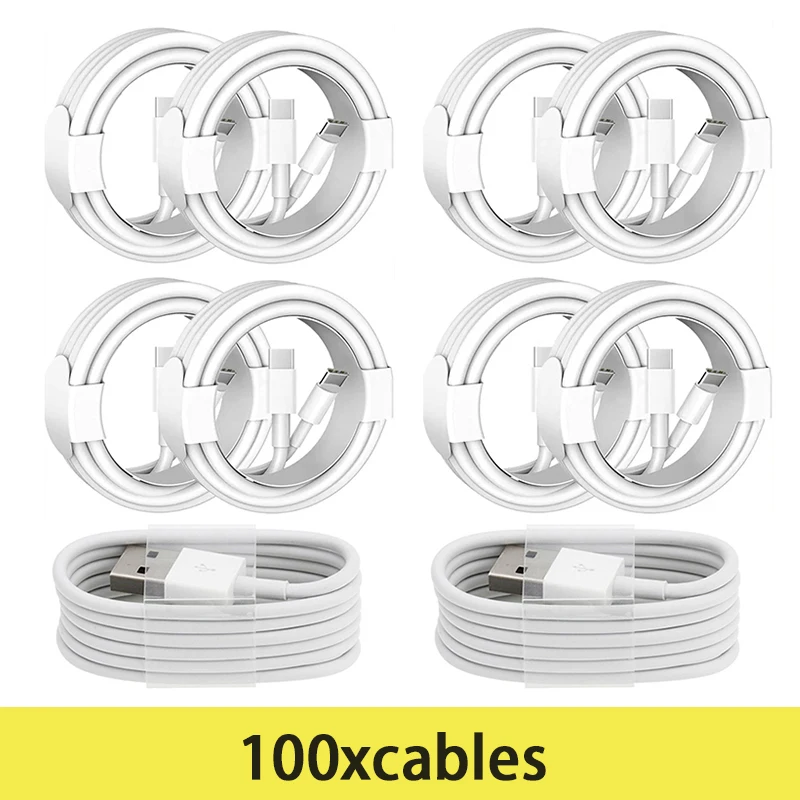 

100Pcs USB Charging Data Cable For Phone 12 11 Pro Xs Max/X/8/7 Plus/6S/6/XR iPad Fast Charger USB Cable