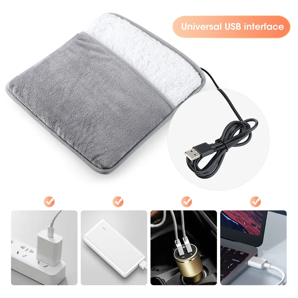 Inverno universal almofada de aquecimento elétrico pé carregamento usb lavável casa pé mais quente aquecedor macio pelúcia pé aquecimento esteira 29cm