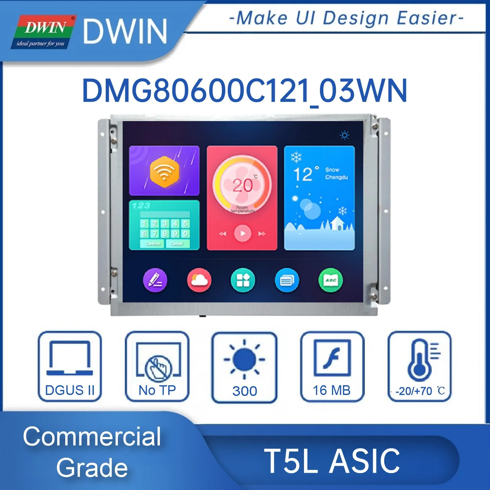 DWIN Touch Screen Painel com placa de controle, UART TFT, módulo LCD, comercial para Arduino, UART, Touch Screen, TFT, TTL, RS232, 12,1 polegadas, 800*600