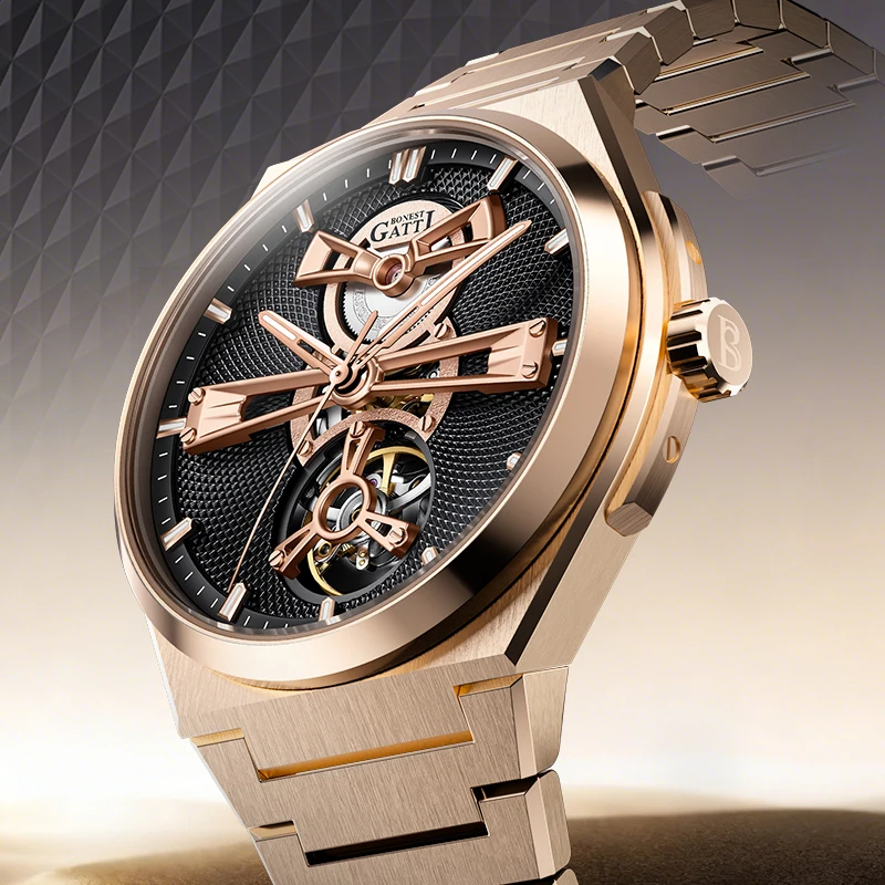 

Новые мужские автоматические часы BONEST GATTI с ажурным циферблатом, из нержавеющей стали 316L, с сапфировым стеклом, водонепроницаемость 30 м, роскошные наручные часы 2026