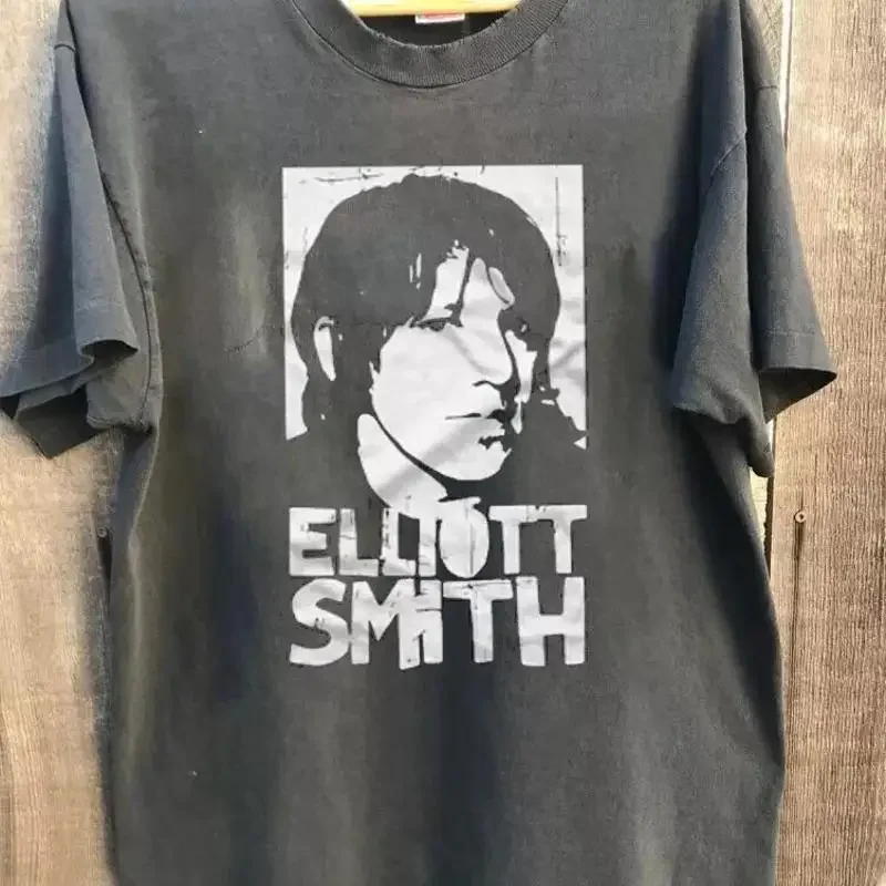 Elliott Smith T-Shirt aus anthrazitfarbener Baumwolle S 5Xl