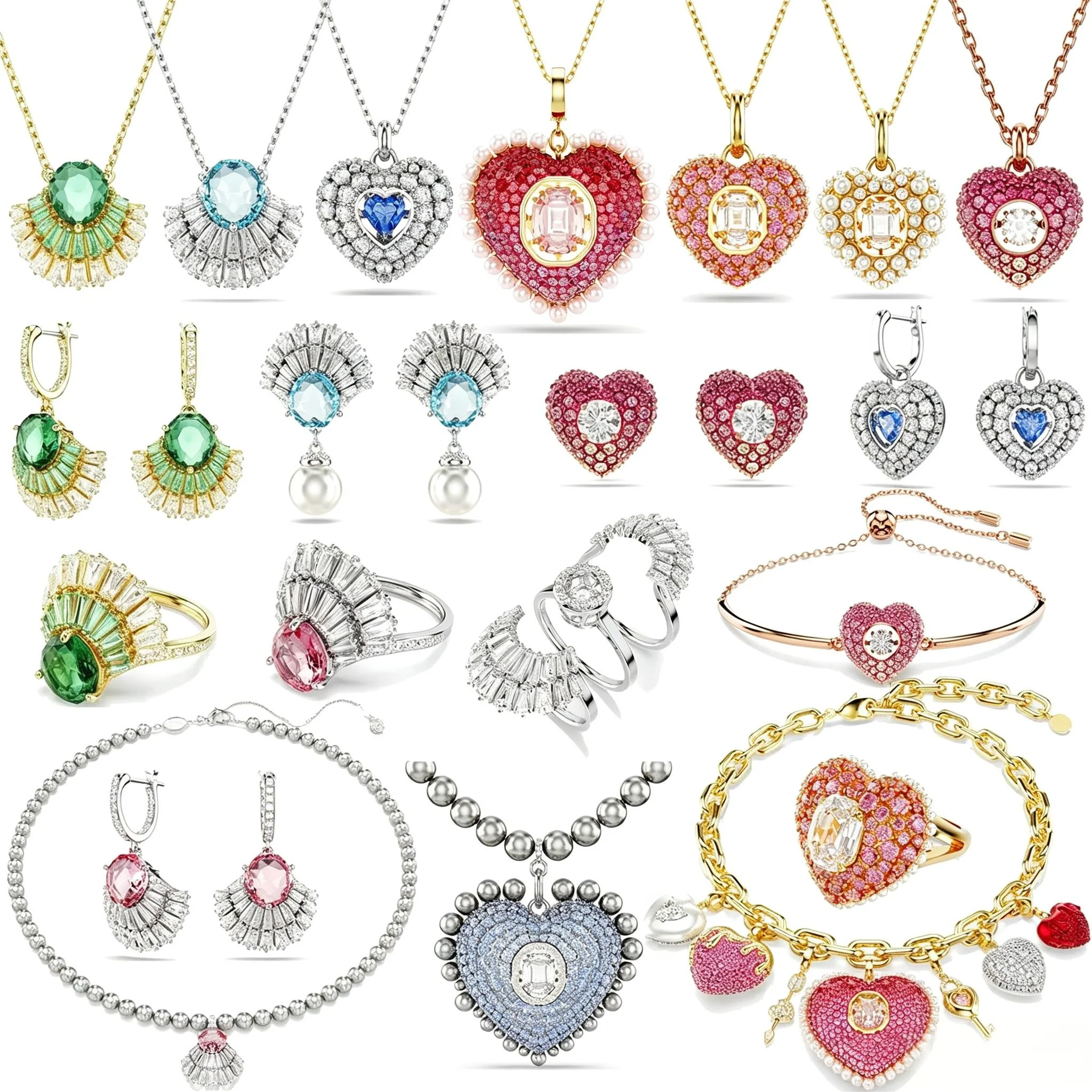 2026 New Fashion Heart Shaped Collection Necklace Earrings Bracelet Ring High Quality Jewelry Set Charming Women's Romantic Gift