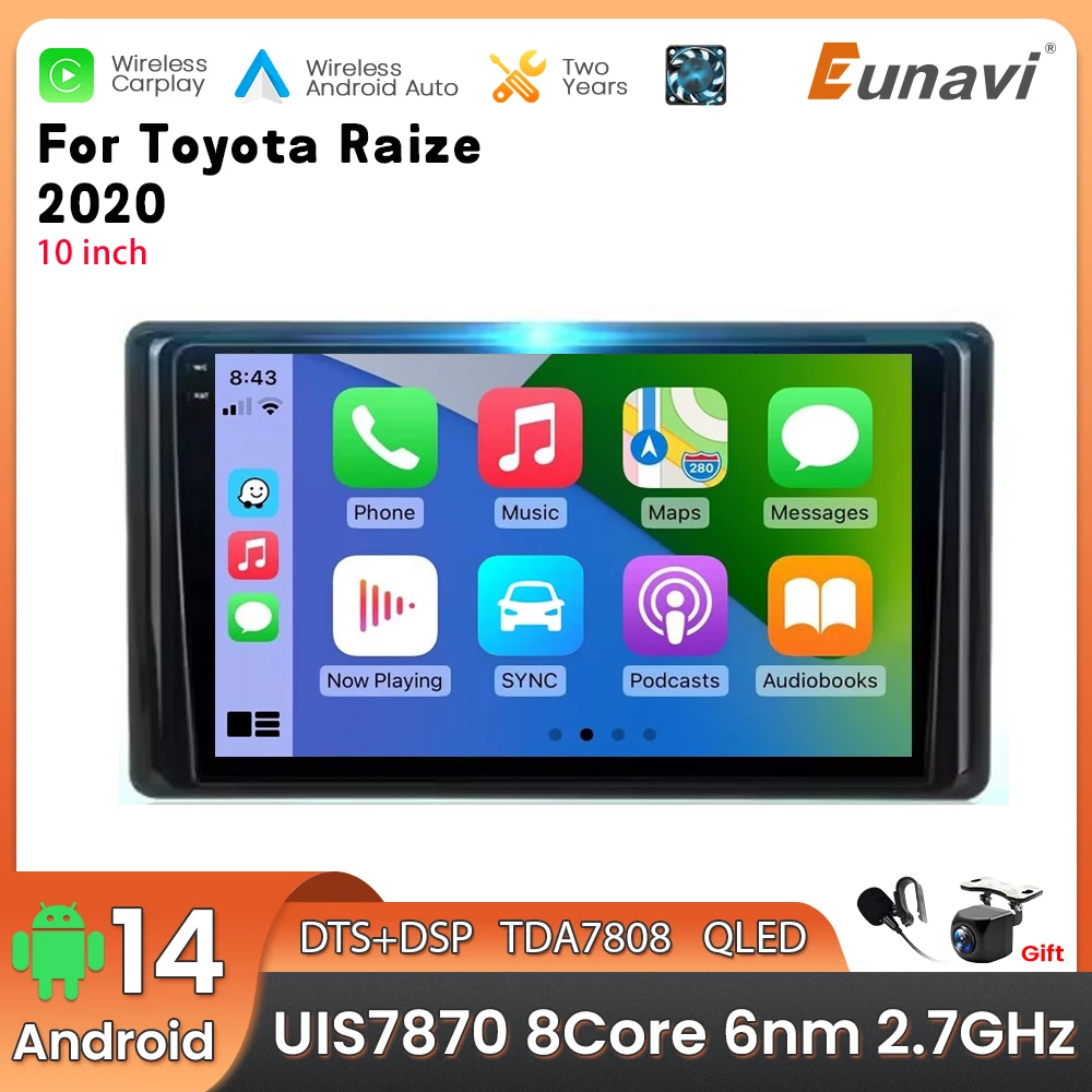 

10-дюймовый автомобильный мультимедийный плеер Android 14 2 Din для Toyota Raize 2020, головное устройство, стерео GPS-навигация BT WIFI