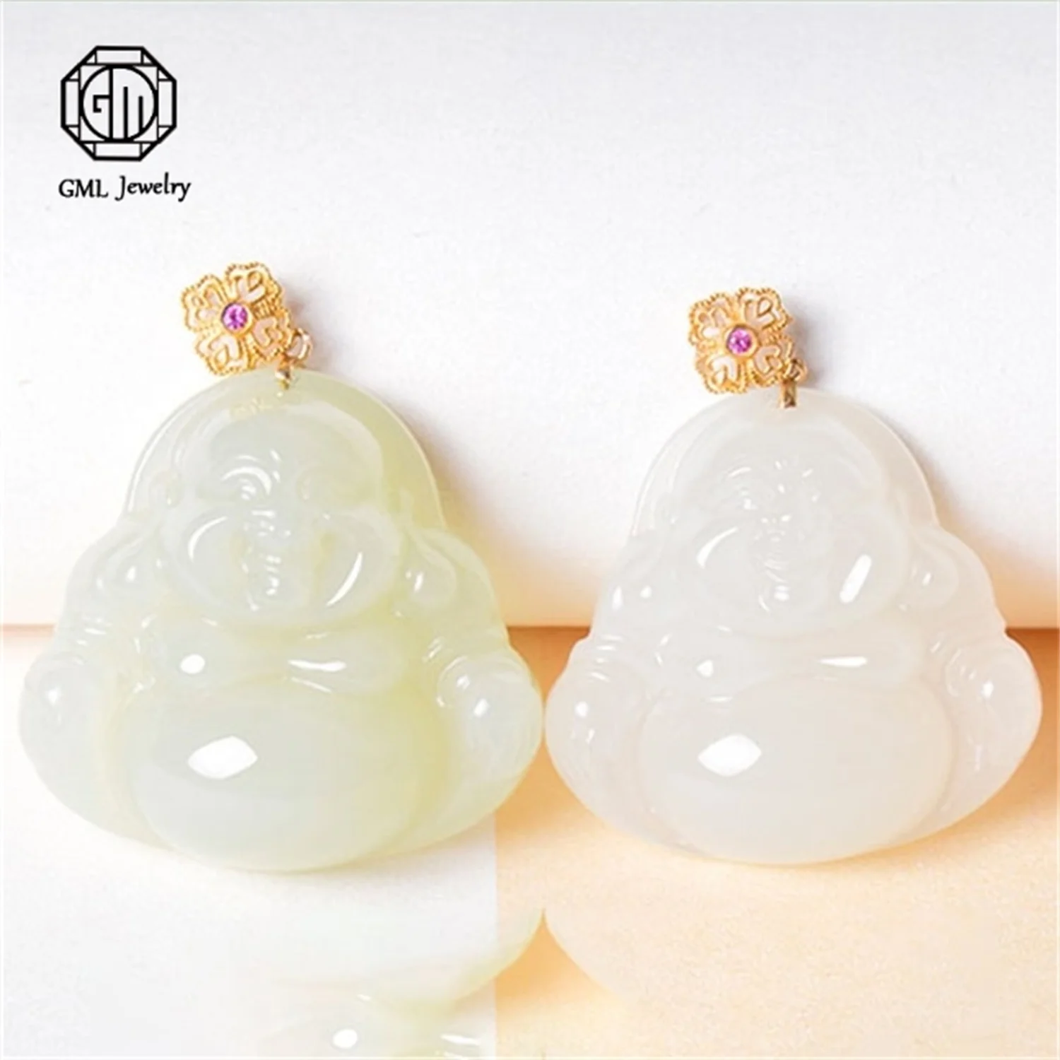 Natural Hetian Jade Sky Blue Water Laughing Buddha Pendant Necklace Unisex Elegant Traditional Blessing Amulet Daily Wear