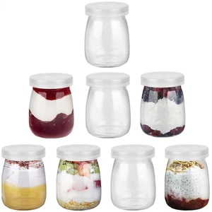 Mini -Glasjoghurtfläschchen, Puddingbecher mit PE -Kappen, Popfen ideal für Milch -Milchgelee Mousse, 100 ml 3,4 Unzen, 8 Stcs 10 Haupthonigglasverkäufe - №10