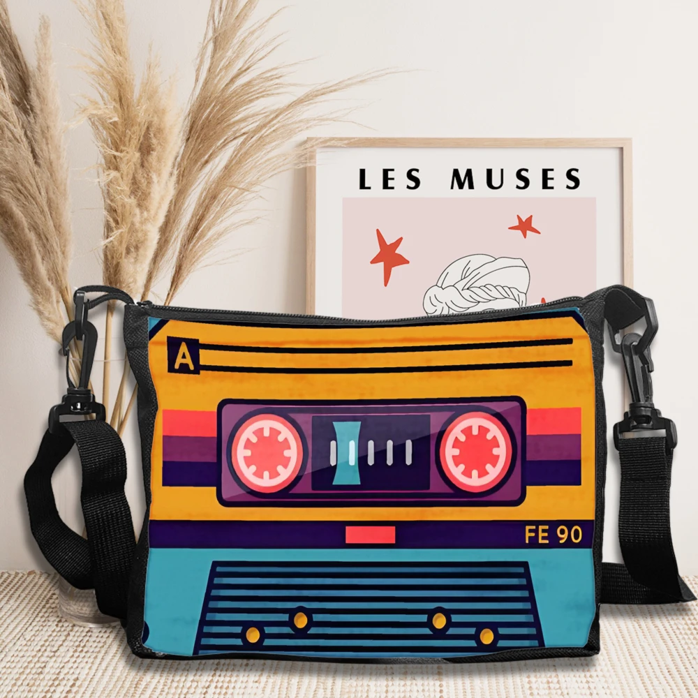 

Crossbody Bag Polyester Retro Cassette Tape Shoulder Bag with Strap Women Travel Camping Accessory StorageBag