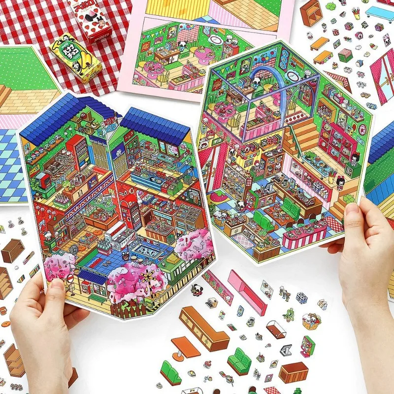 2.5D Miniature Stickers Cute Japanese Scene Relief Fun Decal for Students 3D Cartoon Sensory Sticker Sheets DIY Craft Sticker