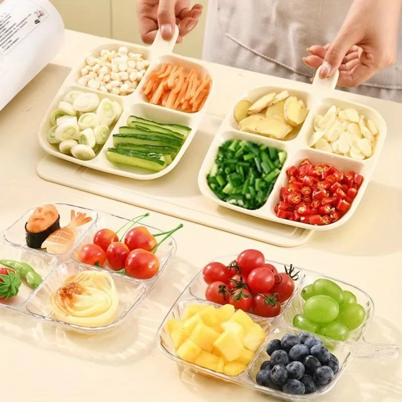 4 Grids Food Fruit Storage Box Portable Compartment Refrigerator Freezer Organizers Sub-Packed Meat Onion Ginger Clear Crisper