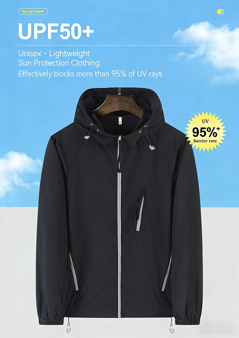 LNGXO Sommer-Windjacke für Herren und Damen, leichte Sonnenschutzjacke, Unisex, Camping, Klettern, Wandern, Outdoor, wasserdichter Mantel – Detail 2