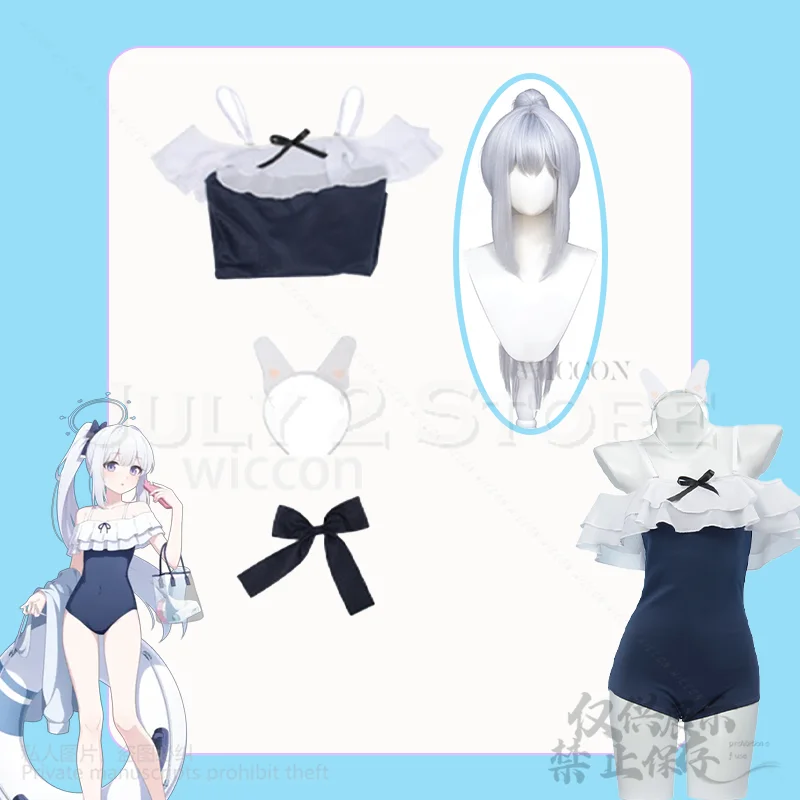 الأزرق الأرشيف تأثيري Tsukiyuki مياكو أنيمي زي مثير الصيف ملابس السباحة Jirai Kei اكسسوارات الباروكات السباحة الزي مثير سيدة البدلة