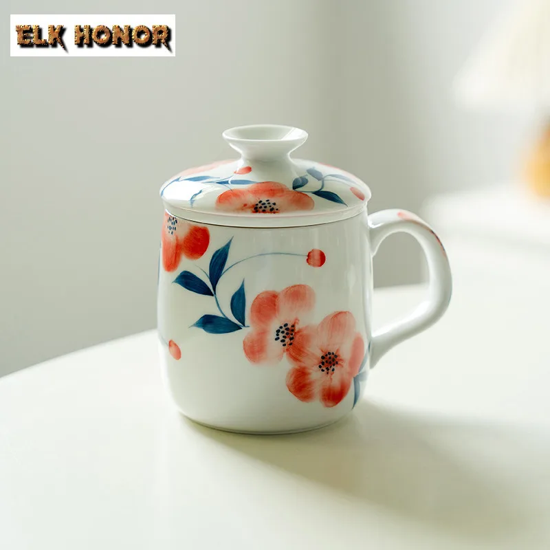 

430 мл ручная роспись фильтр с цветком персика чашка-сепаратор для чая креативная чайная кружка с заварочным устройством для заваривания чая офисная чашка для воды украшение