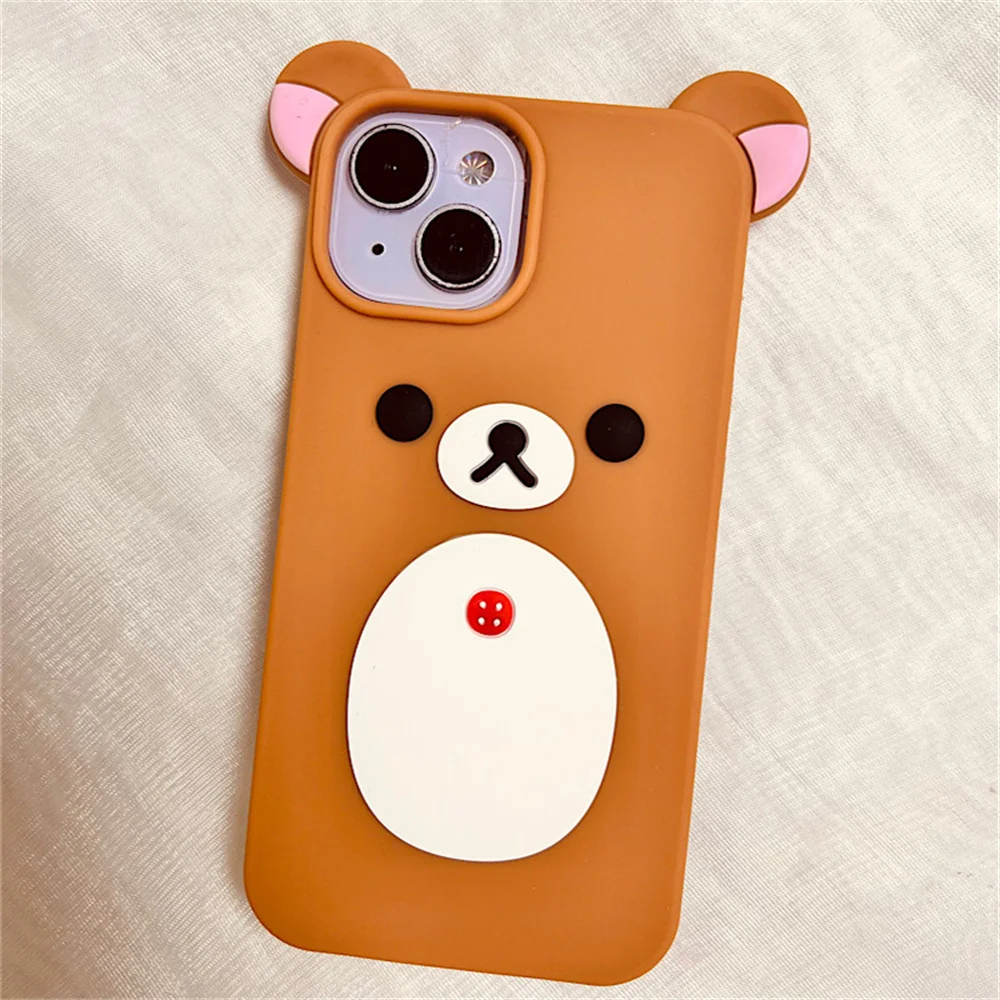 Japan Cute 3D Bear Ears Design Crossbody Lanyard Case For iPhone 13 12 1115Promax 14 13Plain Shockproof Soft Cover