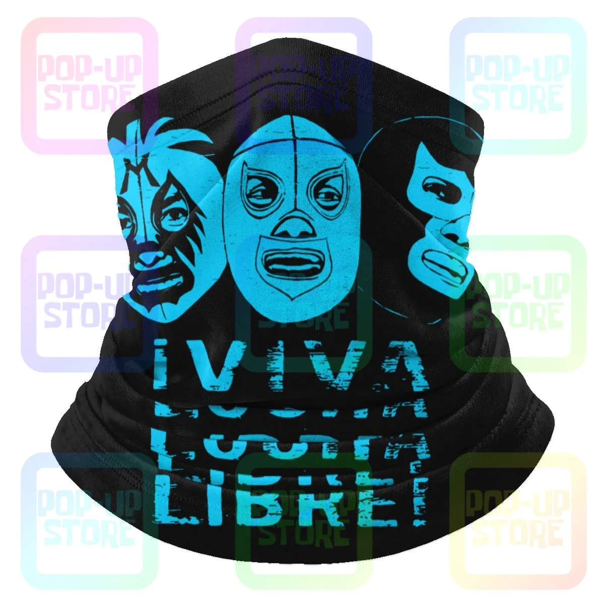 Viva Lucha Libre Mil Mascaras El Santo Blue Demon Mask Wrestling Microfiber Neck Gaiter Bandana Scarf Windproof