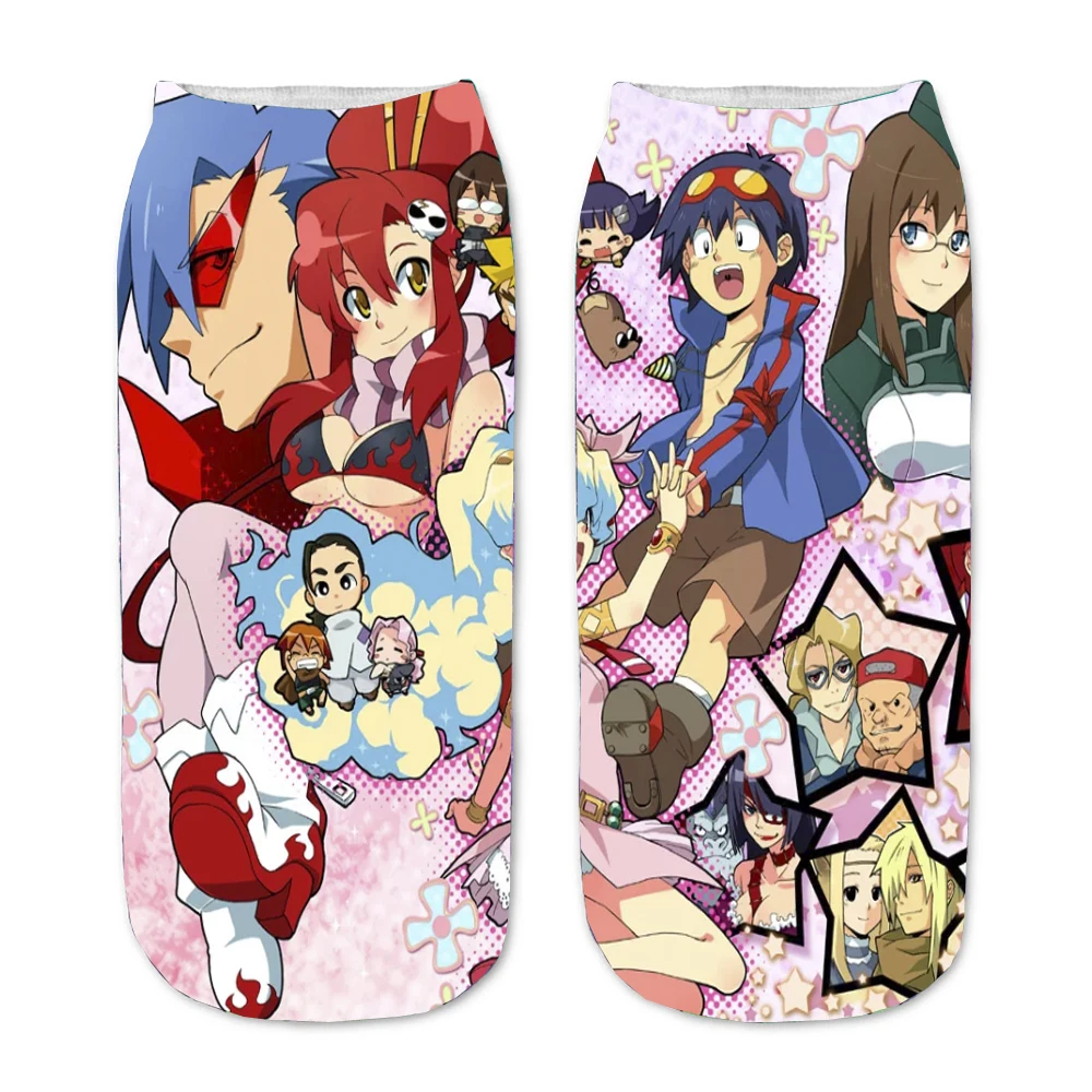 

Socks Anime Tengen Toppa 3D Printed Cartoon Straight Socks Men Women Short Sock teenager Kawaii Party Ankle cute Sock