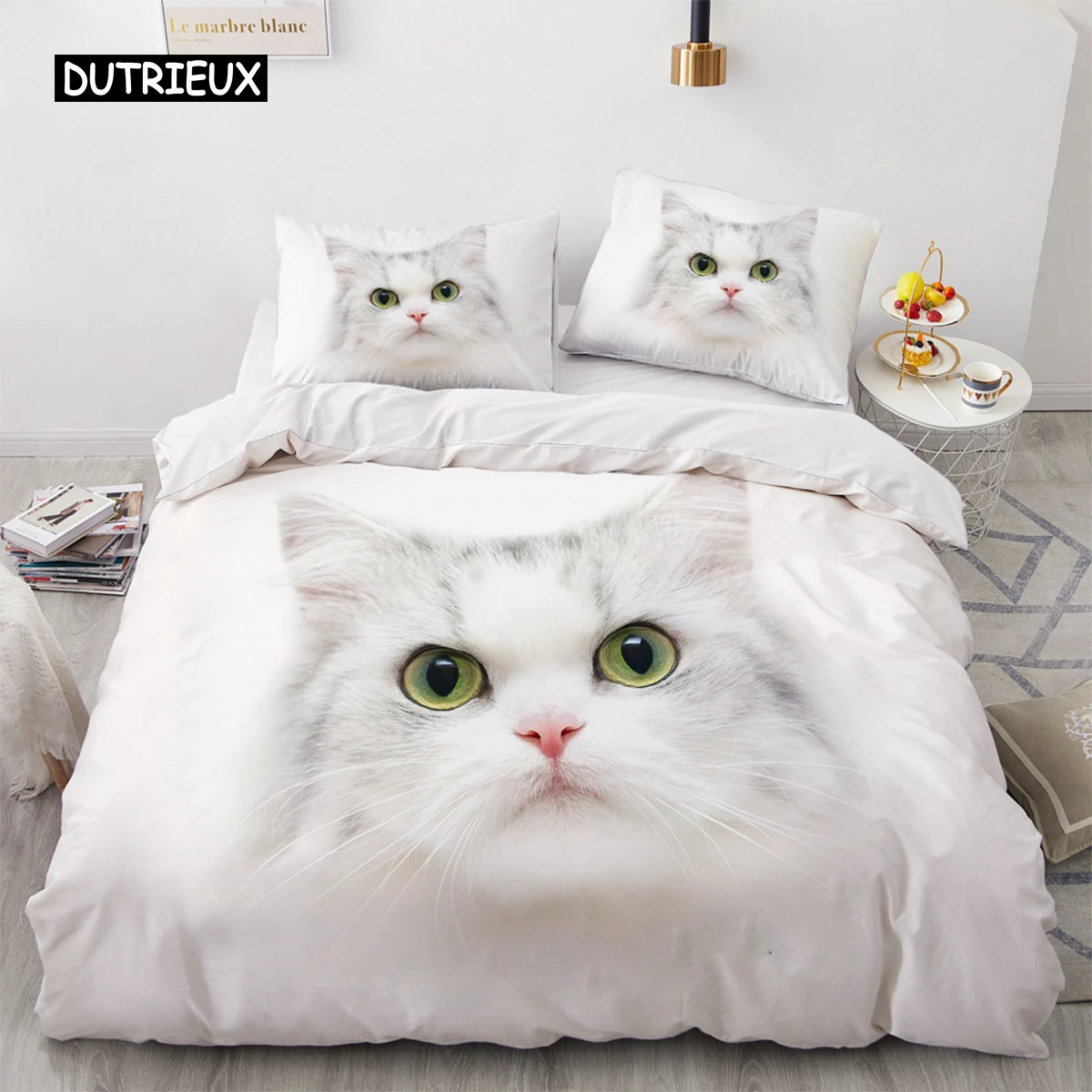 

Cute 3D Animal Cat Bedding Set White Duvet Cover Home Pet Theme for Children Kids Girls Women Men Gifts Bedroom Home Decoration