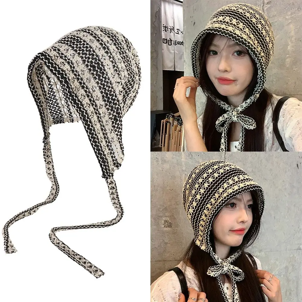 Creative Gift Casual Striped Knitted Beanies Caps Hollow Multicolor Sunshade Balaclava Hat Thin Portable Pullover Beanies Travel