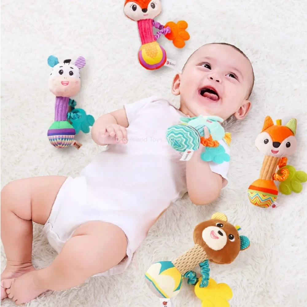 Baby Rattles Soft Stuffed Animal Rattle Hand Grip Baby Toys Shaker Crinkle Squeaky Sensory Soothing Toys Toddler Gifts