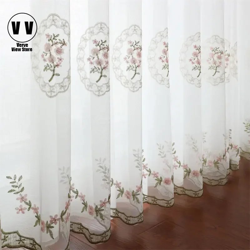 

Pastoral Stule Tulle Curtain Window Screening Drapes For Living Room Bedroom Floral Sheer Voile Curtain For Kitchen Drapes Blind