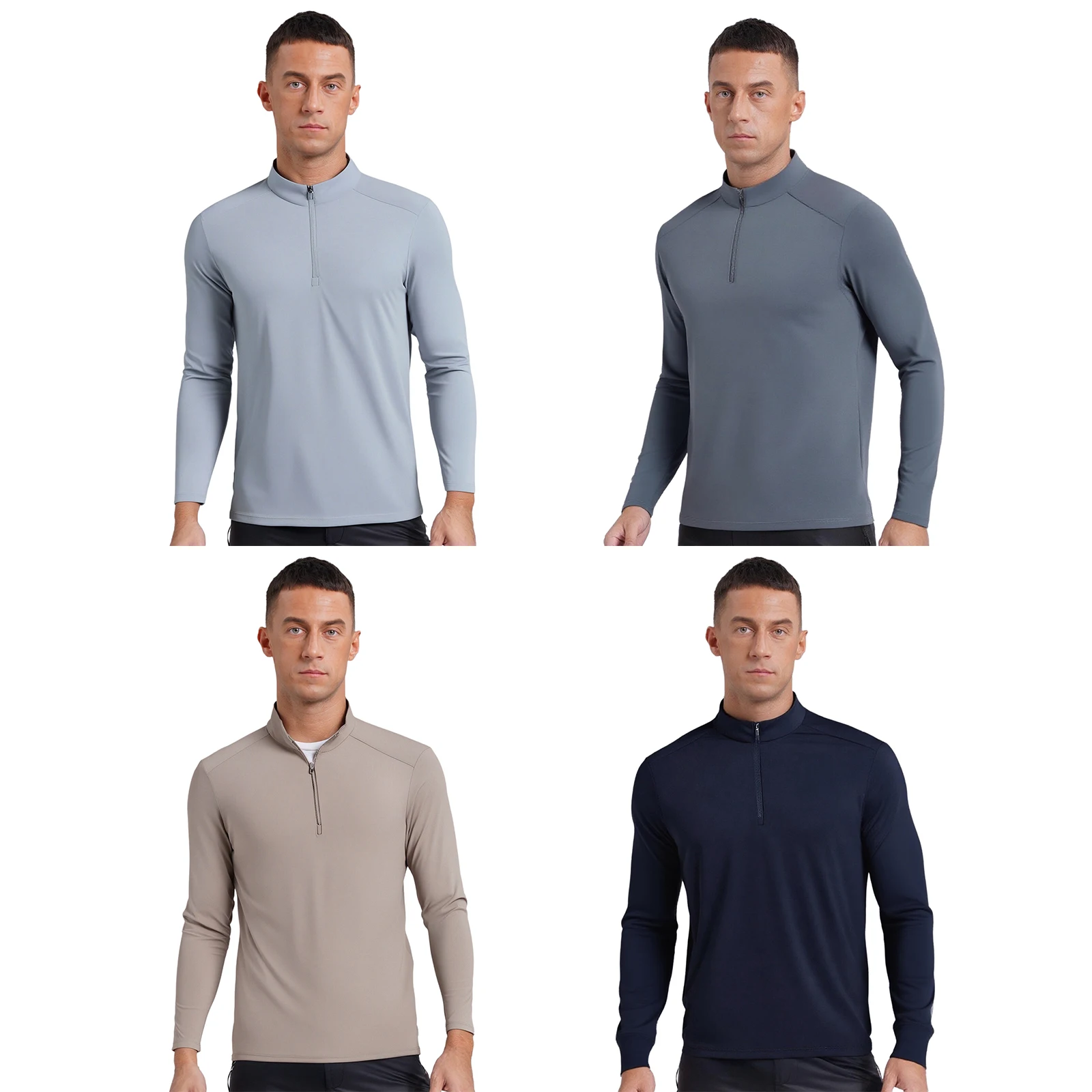 Men's Quick-Dry Sports Top Zip-Up Stand Collar Long Sleeve for Golf Tennis XS-4XL