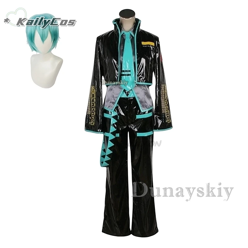 Anime Mikuo Male version Cosplay Costume Green Color Any Size Custom Made Full Set Perfect Custom black jackets with green wigs