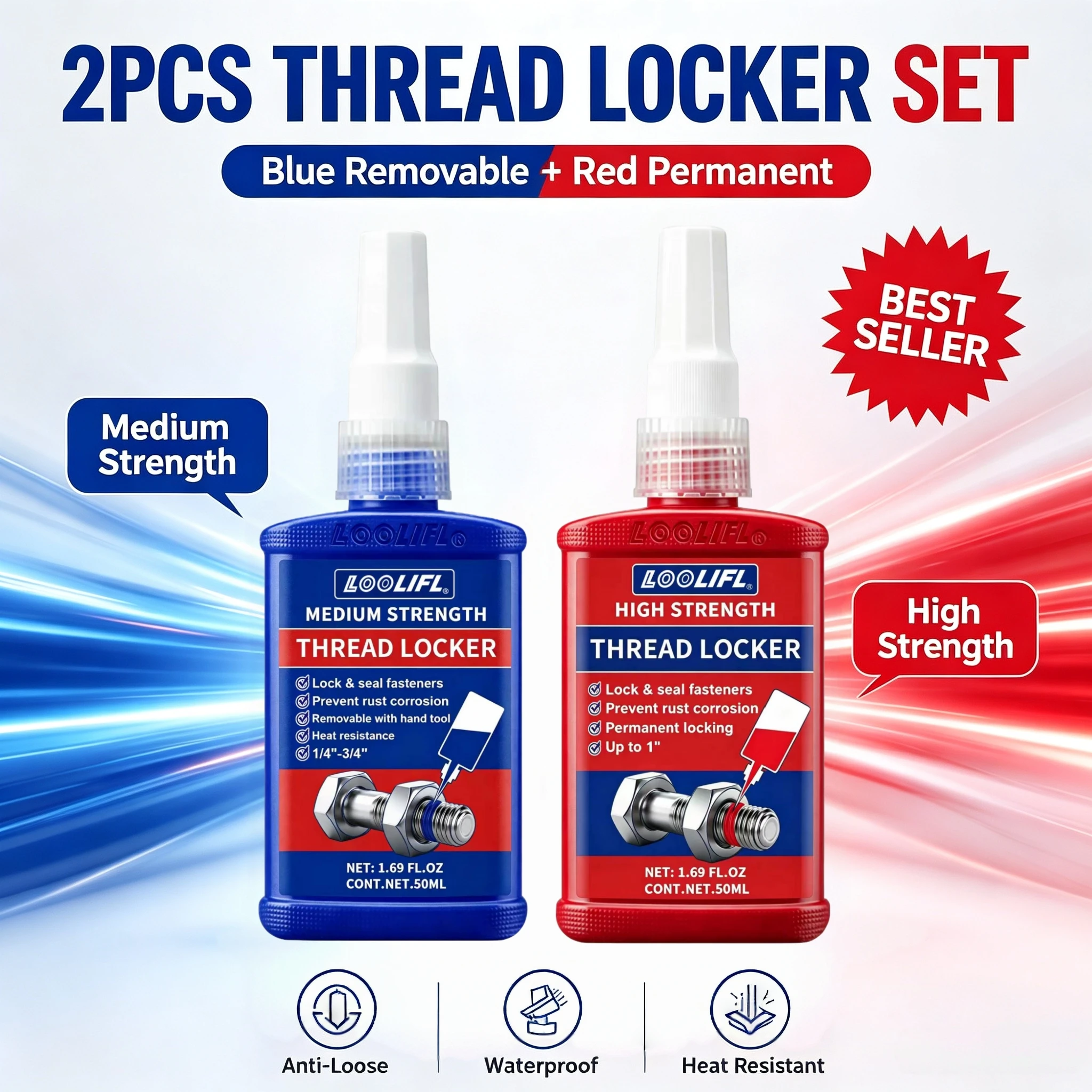 50ml Thread Locking Screw Glue, Fast Curing Thread Locking Agent, Anaerobic Adhesive, Corrosion-Resistant Anti-Loosening Glue