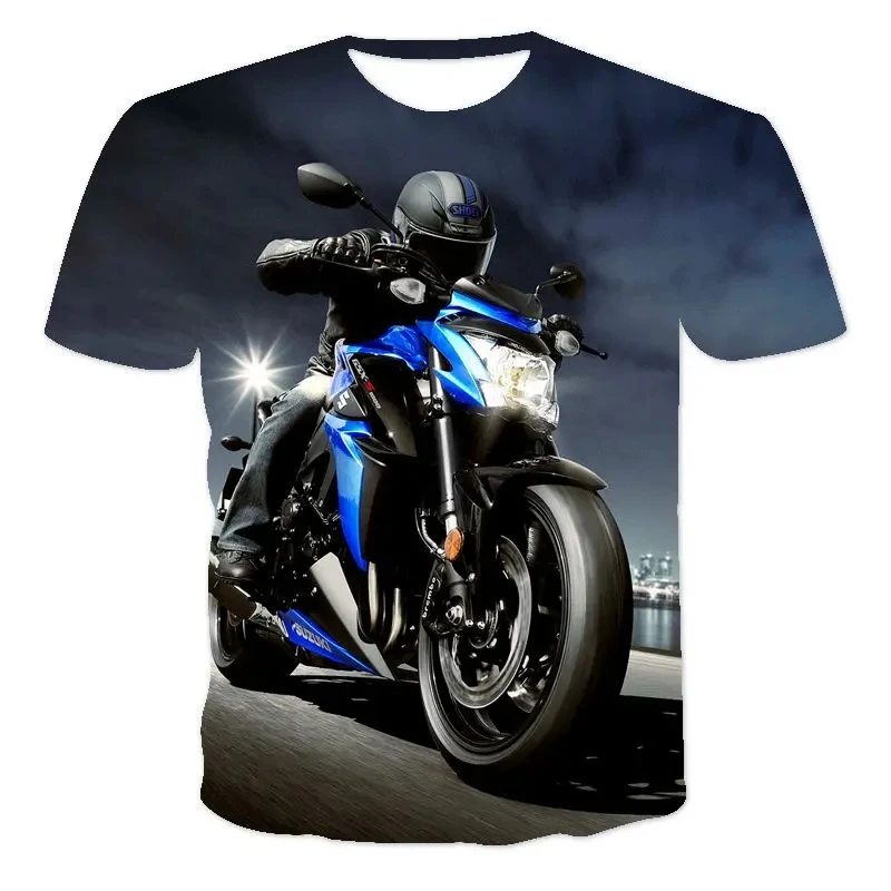 Summer Printed T-shirt Cool Motorcycle Series Fashion Motorcycle Pattern Casual Hip Hop Street Men's O-Neck Fashion Top