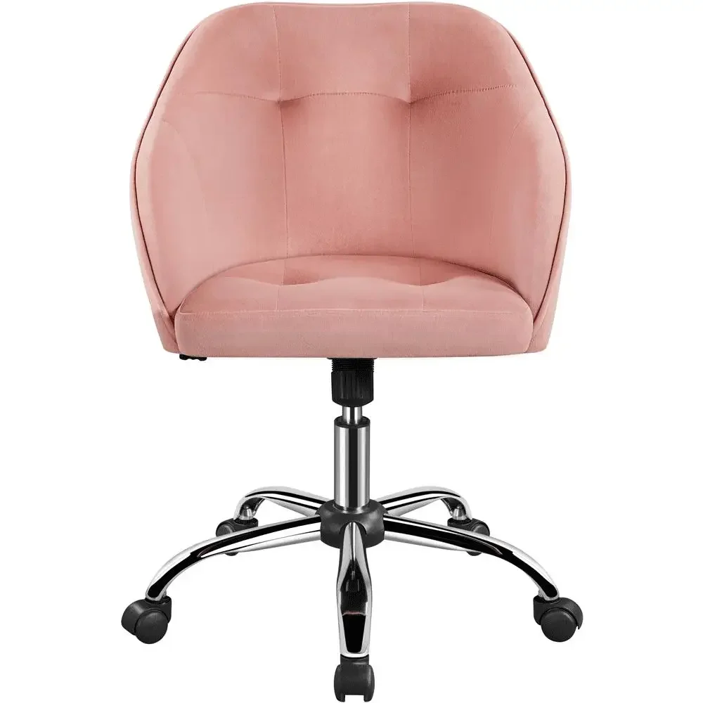 Adjustable Velvet Swivel Office Chair Pink 360-Degree Rotation Comfortable Armrests Heavy Duty Base Desk Chair Ideal Home Office