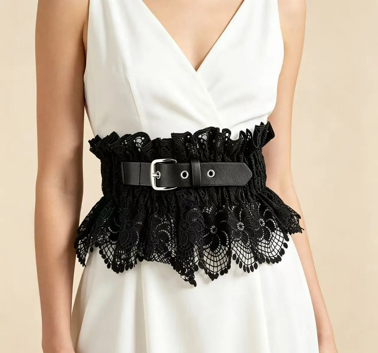Women Lace Wide Waist Belt Vintage Gothic Corset Cinch Stretch Elastic Dress Belt Elegant Decorative Fashion Accessory Gift