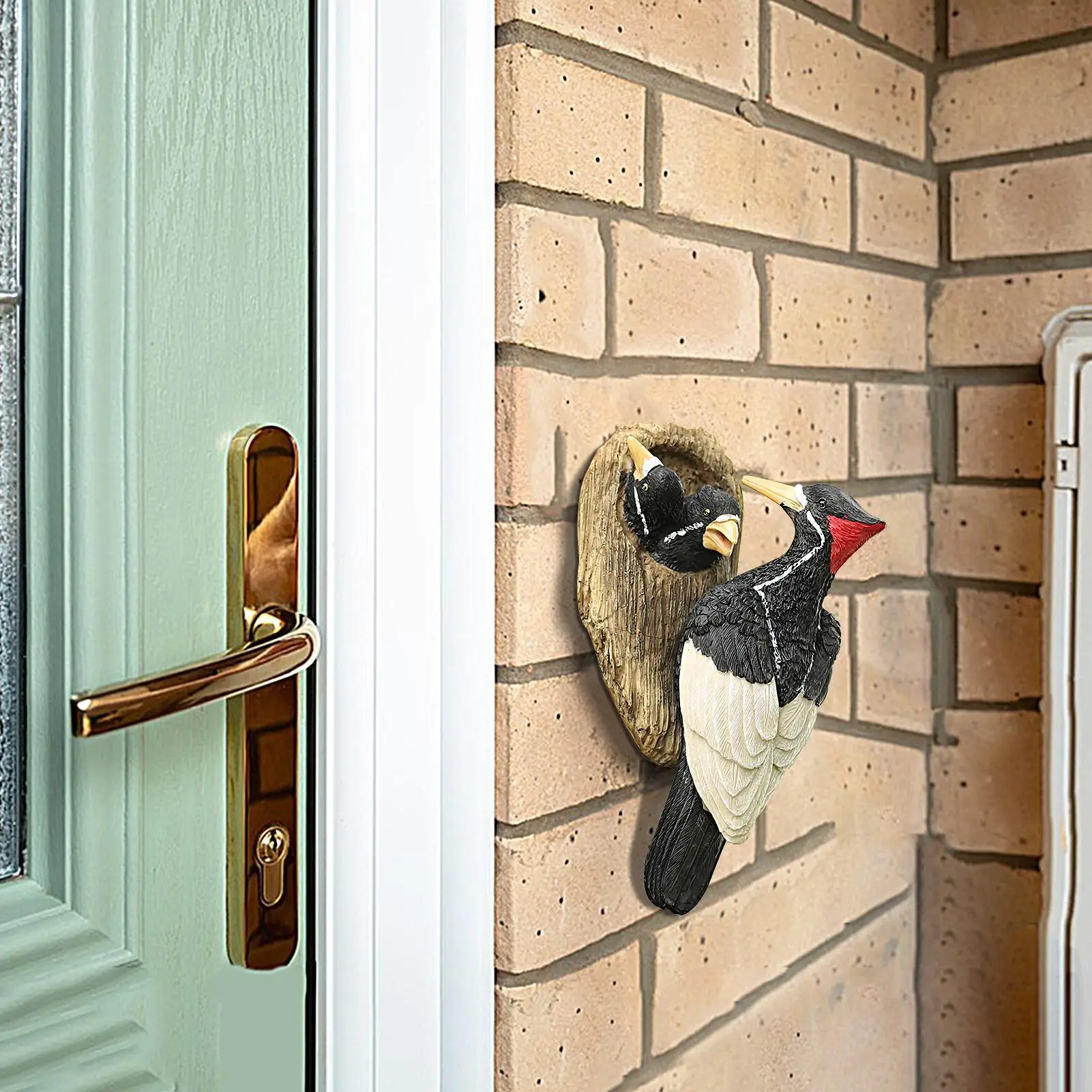 

Garden Bird Statues Outdoor Trunk Woodpecker Sculpture Decor Resin Figurine Feeding Pose Animals For Garden Backyard Entryway