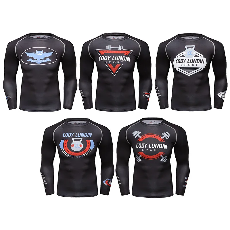 

Men's Compression Gym T Shirt Fitness Workout Shirts Long Sleeve Running Training Quick Dry Fit MMA Muay Thai Jiu Jitsu Shirt