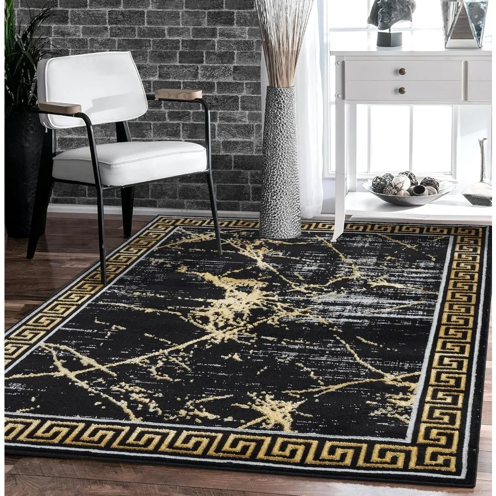 

GLORY RUGS Area Rugs Marble 5X7 Black Gold Carpet Modern Abstract Rug Living Room Dining Bedroom Rug