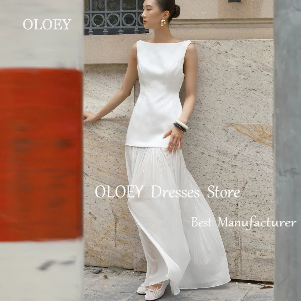 OLOEY Elegant Ivory Long Wedding Dress Boat Neck Sleeveless Satin Tulle Bridal Gown 2025 New Zipper Back Custom Made