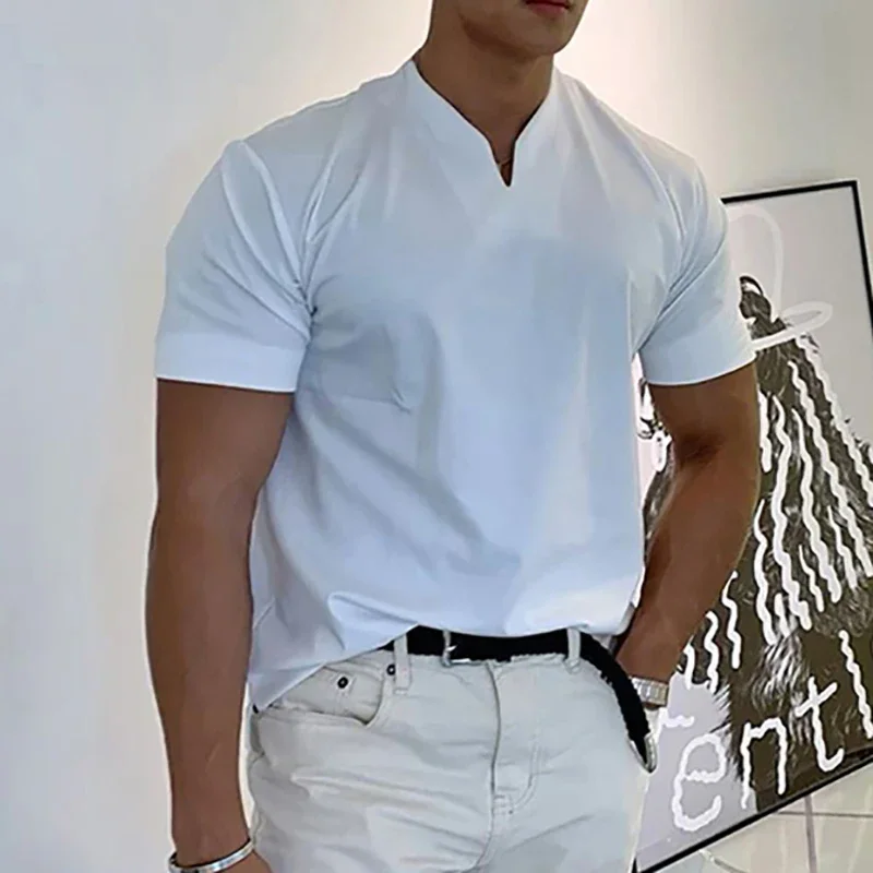 Gym Bodybuilding Fitness T-Shirts Summer Moisture Wicking Short Sleeve Plain Shirts Mens Casual Quick Dry Sport Running Clothing