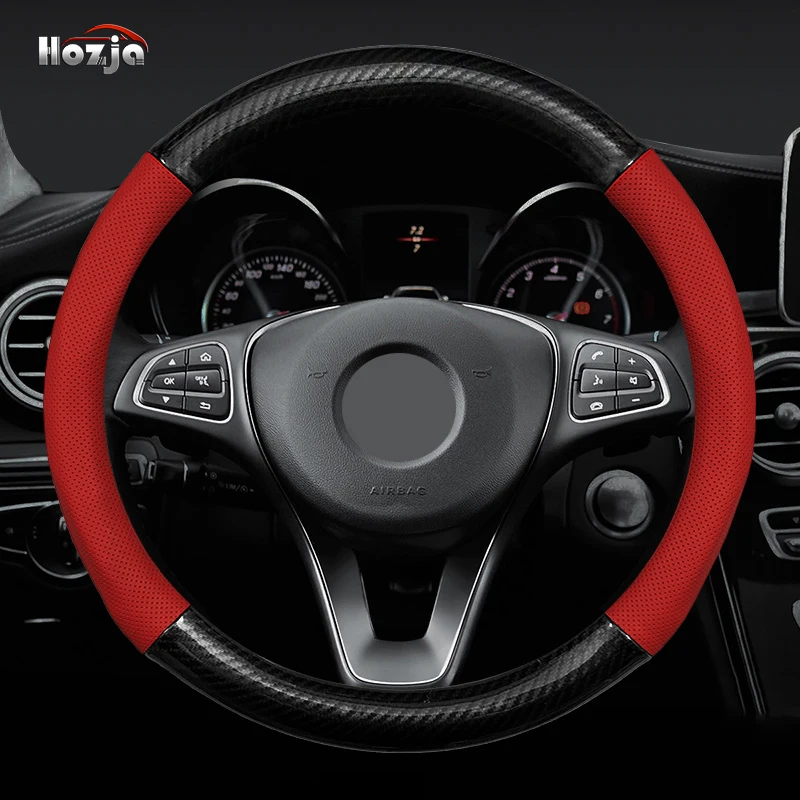 38cm 40cm 42cm 45cm 47CM Carbon fiber Leather Steering Wheel Cover Non slip breathable For Truck Bus Auto Interior Accessories