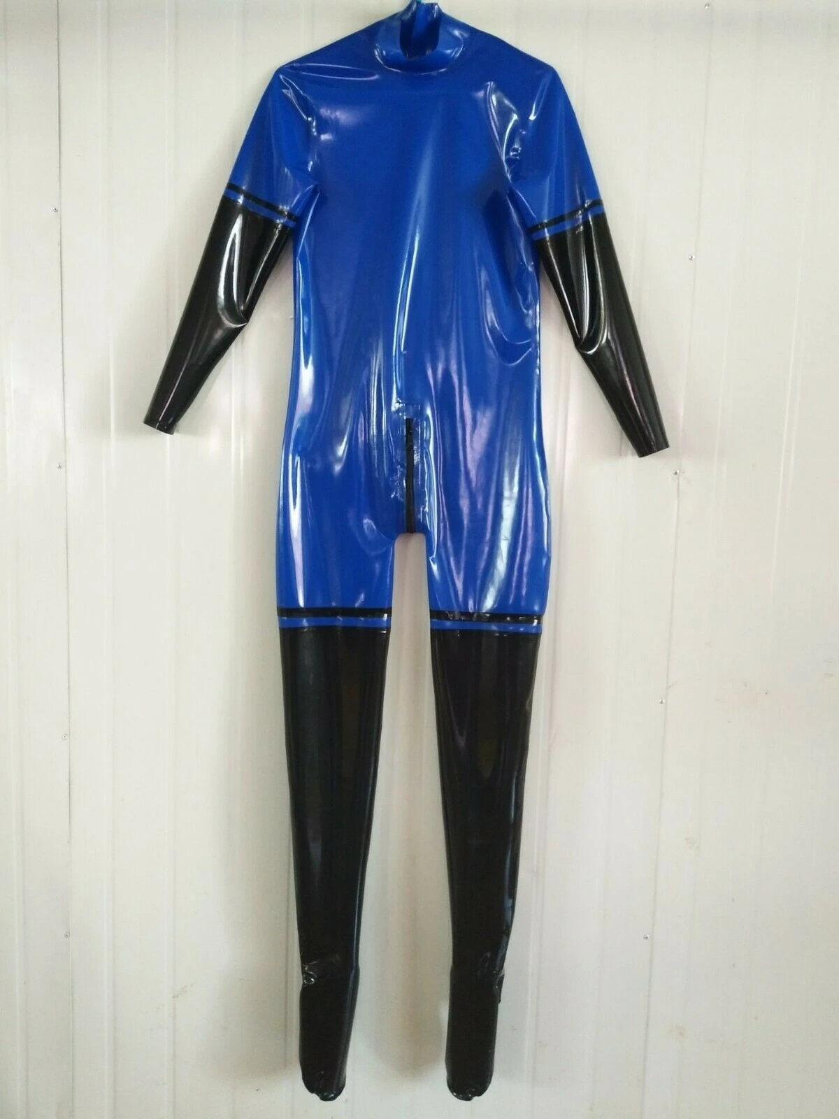 RubberCool Latex Navy Blue and Black Full Cover Suit With Socks  Zipper Size S-XXL