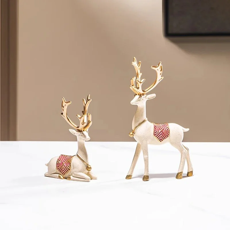 Mini Senior Sense White Gold Elk Miniatures Modern Aesthetic Room Figurines Light Luxury Home Decor Statua FYFM Decoration