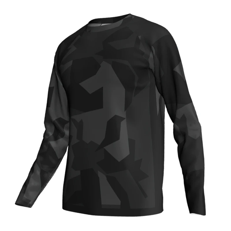 

MTB Long Sleeve Cycling Top for Men, Mx Jersey, Black Camo Shirt, Motocross Run Clothes, Bicycle Wear Protection, Downhill Racer