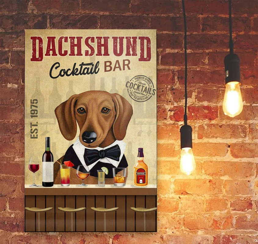 Dachshund Hot Dog Tin Sign Vintage Poster of Fresh and Fast Hot Dog Retro Signs Wall Art Decor for Home Bar Club Cafe 8x12 Inch