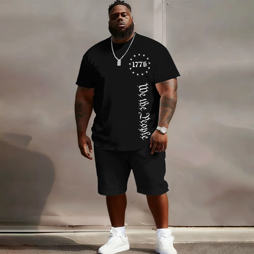 

S-9xl plus size Big & Tall Short Sleeve Set with Fun Text Flair - Lightweight Cotton Blend, Minimalist Witty Quotes,