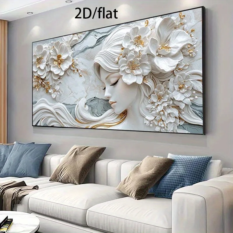 

2D/Flal 1pc Extra Large Modern Canvas Wall Art, Noframed Abstract Female Textured Wall Art Prints for Bedroom, Living Room Decor
