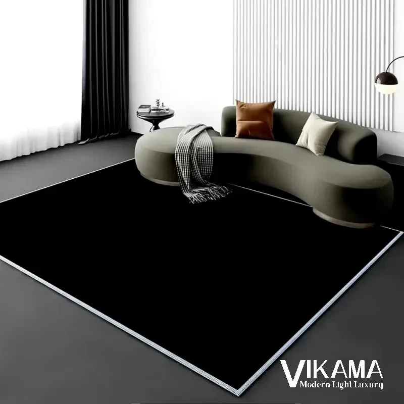 VIKAMA Minimalist Black Luxury Carpet Premium Solid Color Style Living Room Modern Home Decoration Bedroom Washable Floor Mat