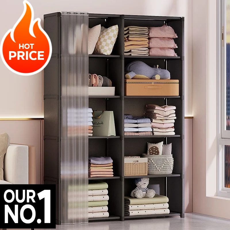 Multi Functional Dust-proof Wardrobes with Transparent Curtain Large Multi-layer Bedroom Living Room Bookcase Household Items