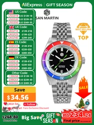 San Martin Men Watch Fashion Sapphire Rainbow Bezel Full Luminous 39.5mm NH35 Automatic Mechanical Waterproof 200m Date SN0116