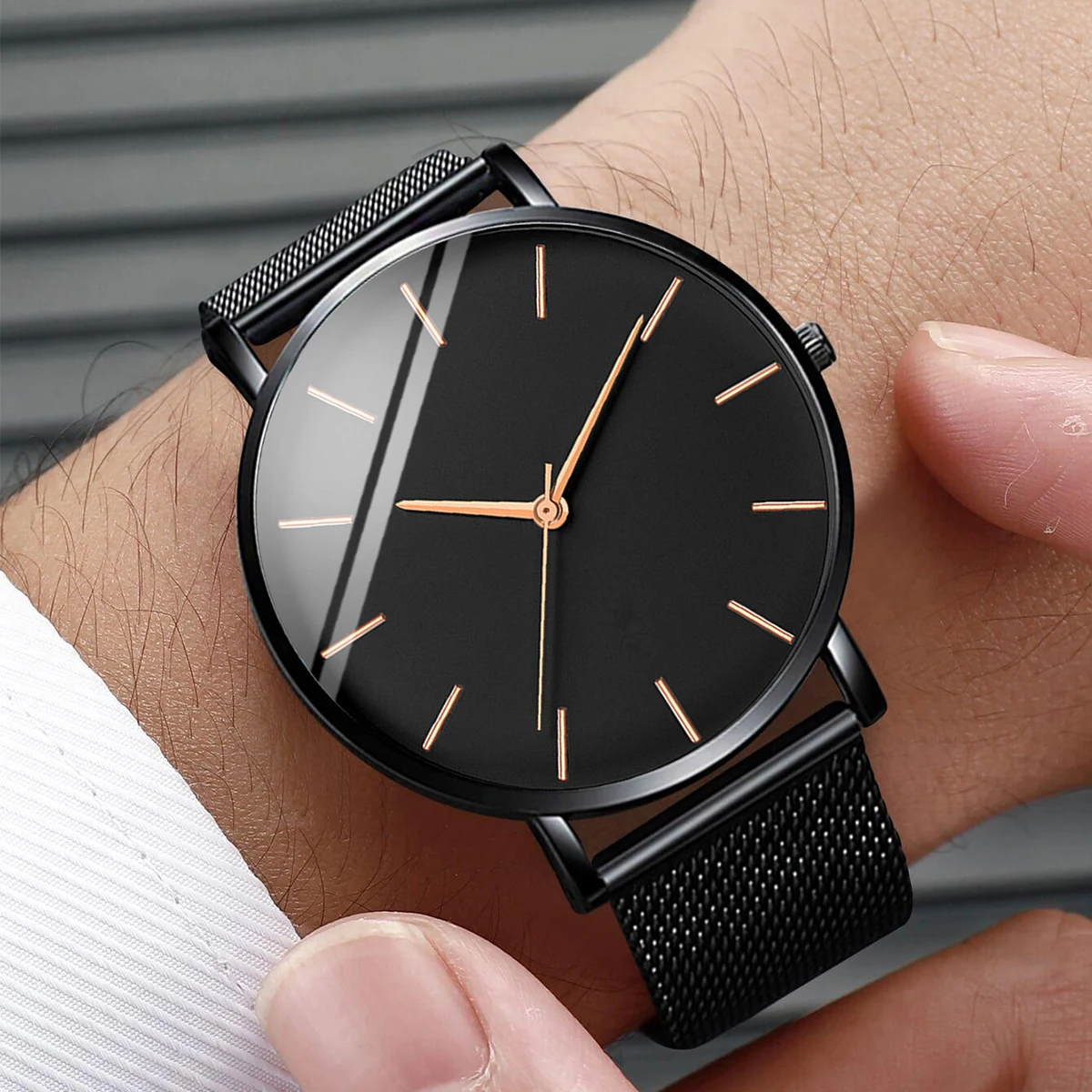 Fashion Ultra Thin Men\'s Watches Simple Men Business Steel Mesh Band Quartz Watch