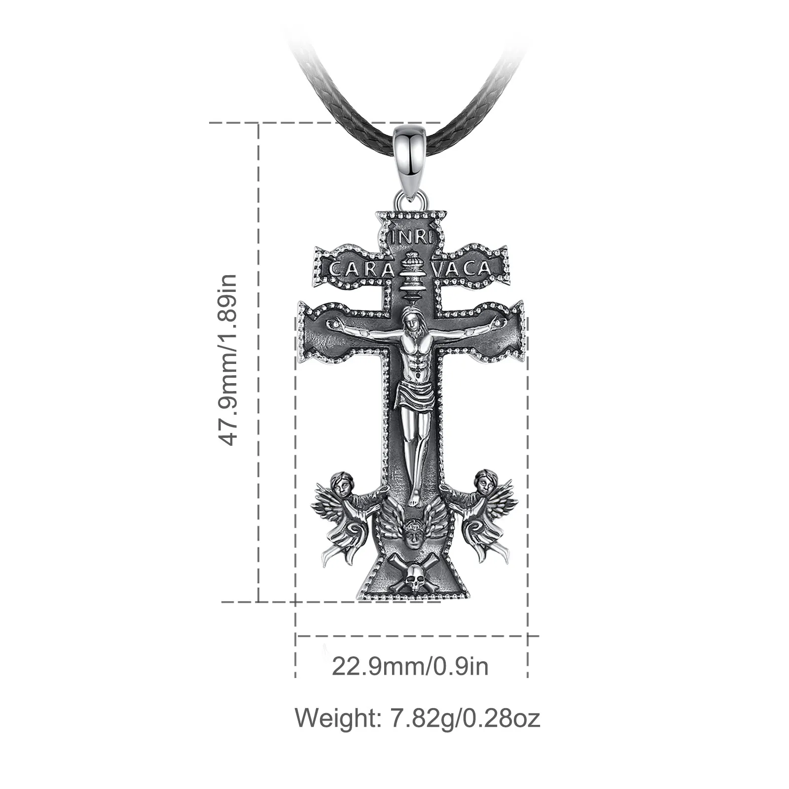 Eudora 925 Sterling Silver Caravaca Cross Necklace Jesus Angel Vintage Pendant Religious Amulet Jewelry Men Women Fine Gifts