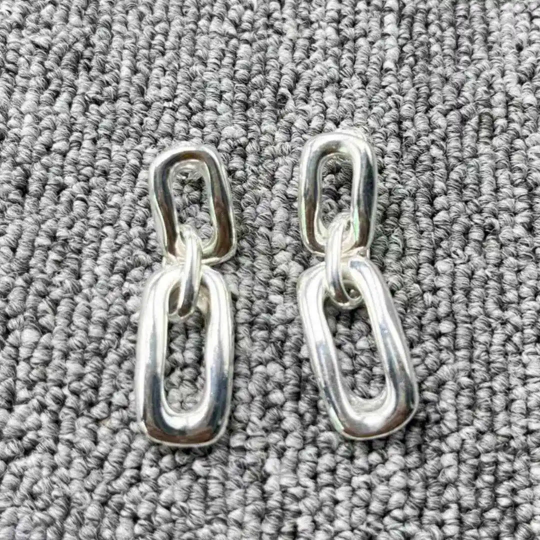 2026 Spain Minimalist Neutral Style Silver Geometric Chain Earrings Jewelry Accessories Party Gift