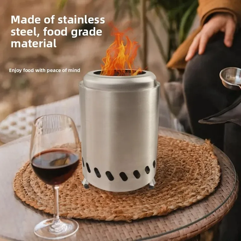 Wood Burner Stove Portable Firewood Stove Stainless Steel Outdoor Camping Smokeless Mini Fire Stove Campfire