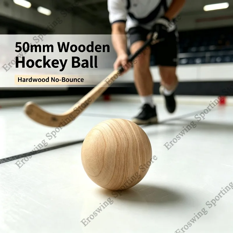 50mm Ice Hockey Wood Ball Hardwood No-Bounce Solid Wooden Ball for Floorball & Hockey Skill Practice Indoor Training Equipment